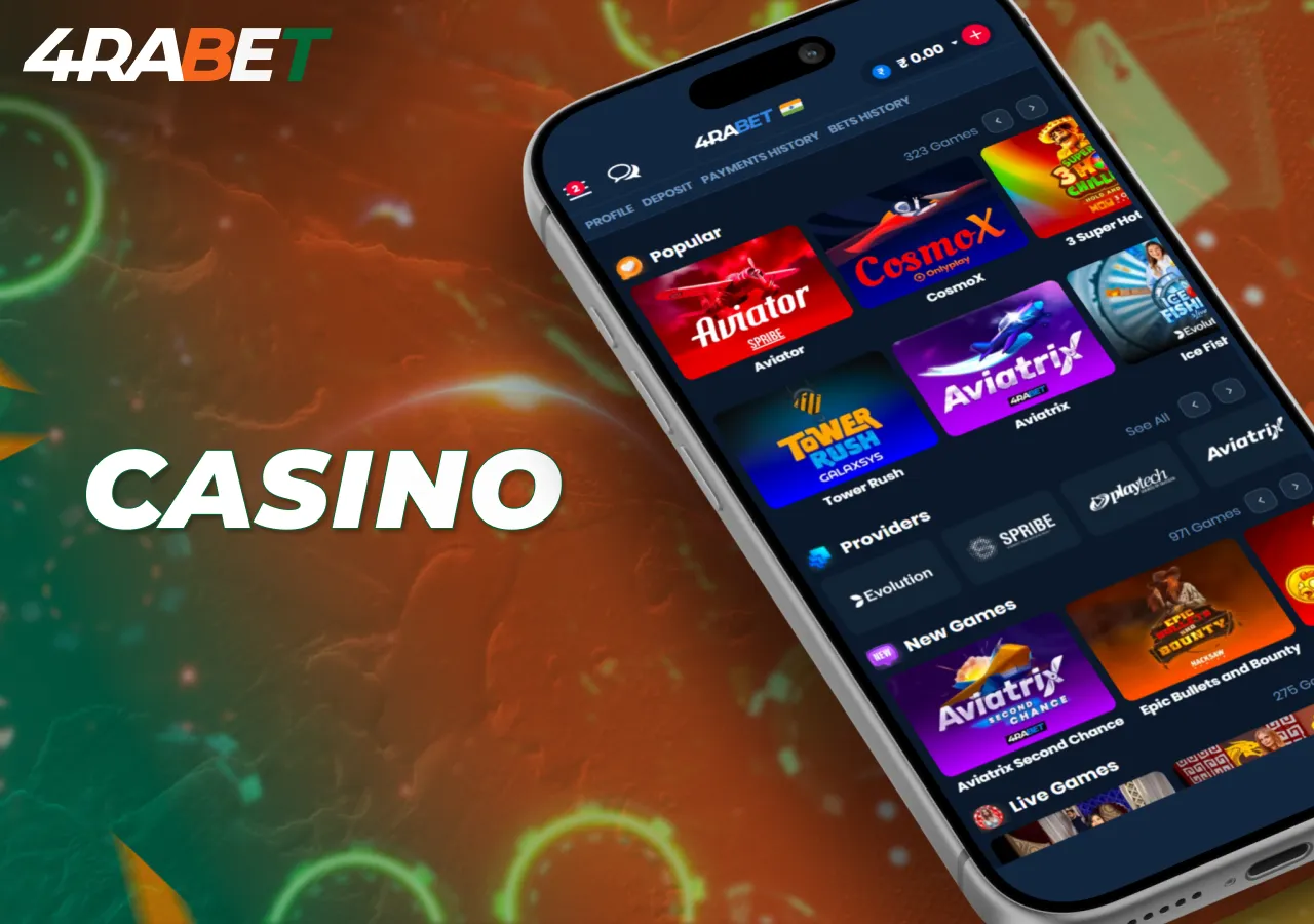 The casino section of the app is available to users in India.